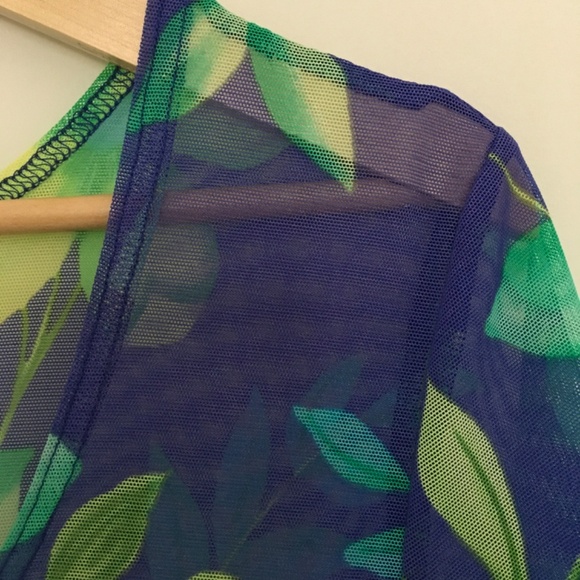 VTG Cole of California Blue Green Floral Mesh Sheer Cover Up Babydoll Dress M/L - Picture 3 of 14